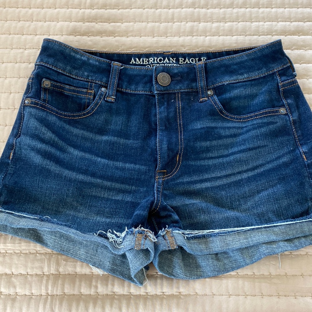 American Eagle high rise shortie denim shorts